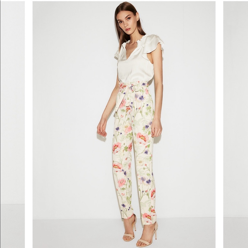 Express High Waisted Sash Waist Ankle Pant